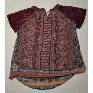 Miss Me Y2K Beaded Knit Short Sleeves Sheer Tie Front Top Woman's‎ Size Small